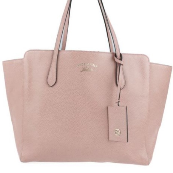 Gucci Handbags - Gucci Pale Pink Swing Leather Tote Bag
